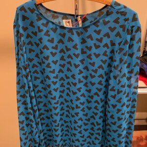 Anne Klein scoop neck chiffon long sleeves Blue and black dressy blouse Size XL